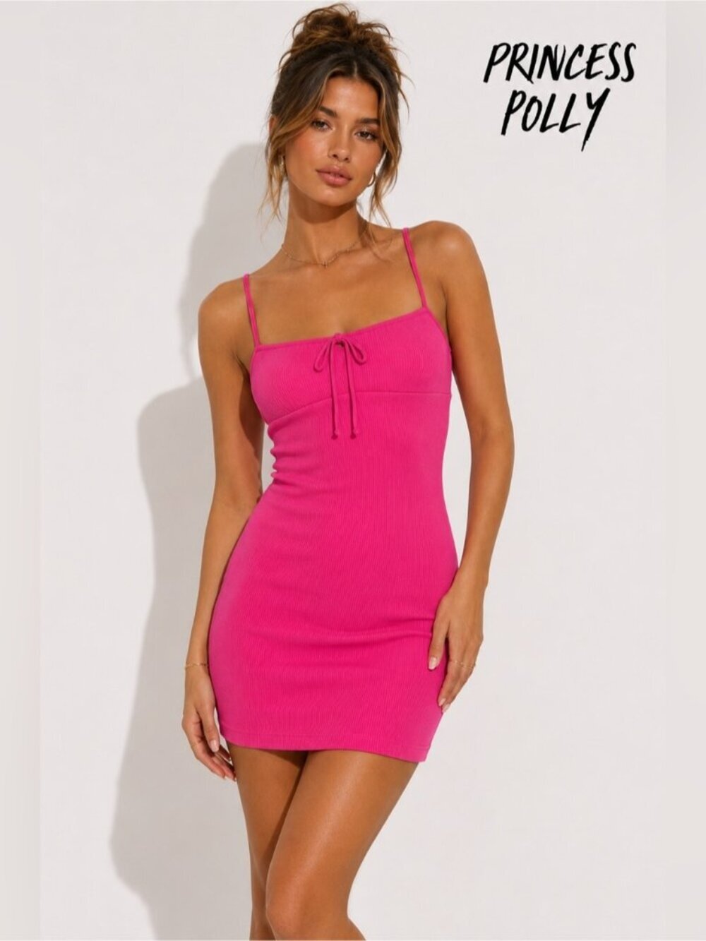Princess Polly Pink Ribbed Tie Front Mini Dress Size US 10 / AU 14